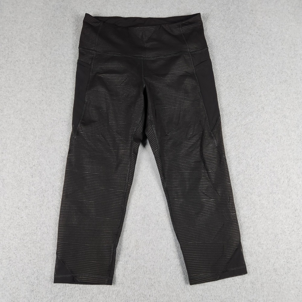 Old Navy Active Elevate Leggings Womens S Black Cropped Go-Dry Striped Running
